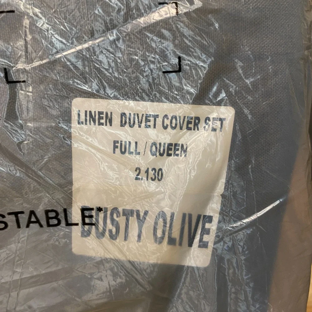 Quince European Linen Duvet Cover Set with Shams Full/Queen Dusty Olive Green